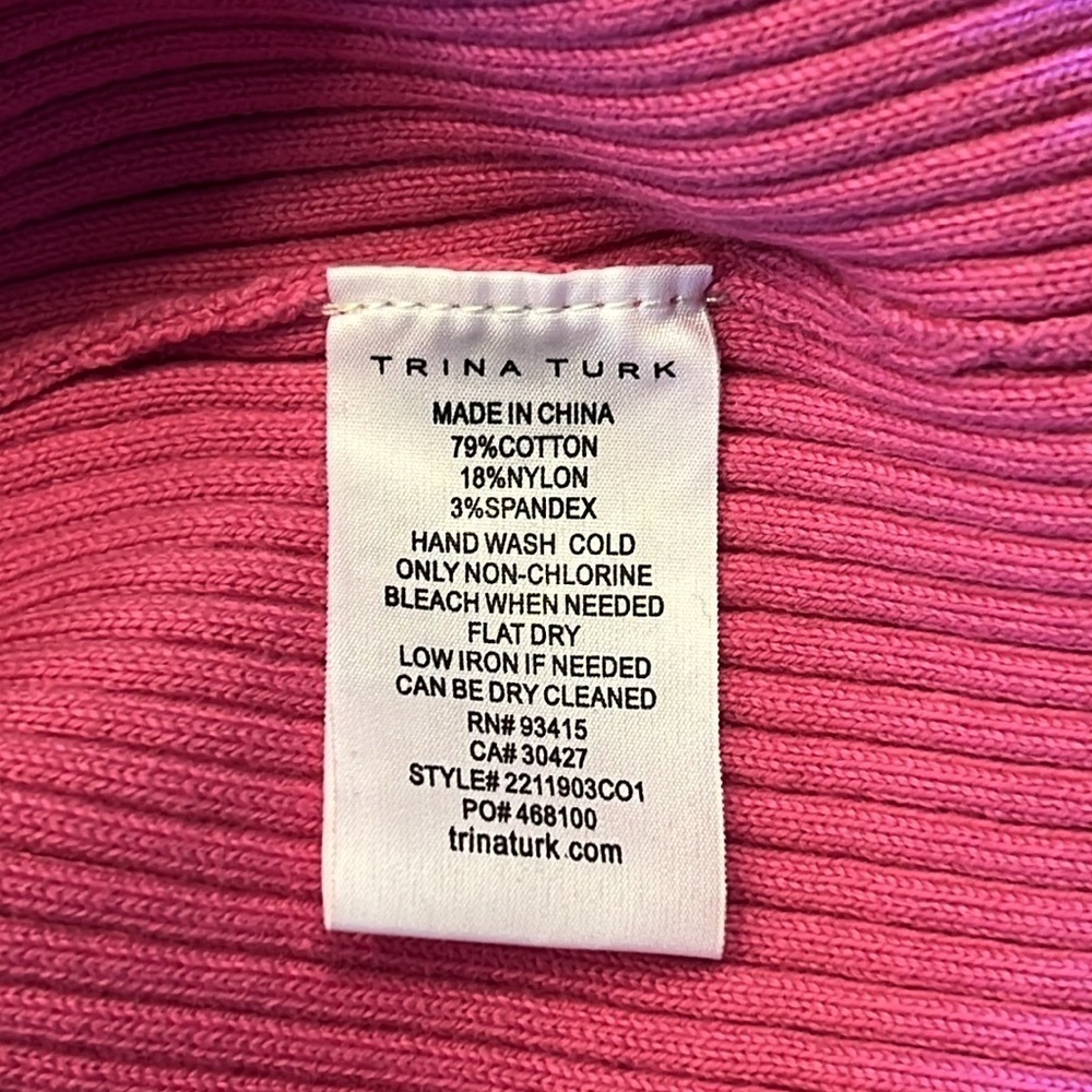 Trina Turk Pink Ribbed V Neck Sweater Large - Picture 7 of 9
